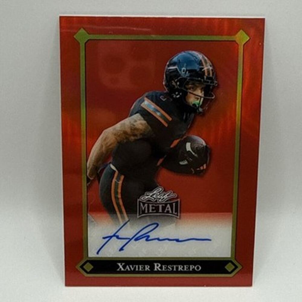 2025 Leaf Metal Football Xavier Restrepo Prismatic Red RC AU /15 Short Print